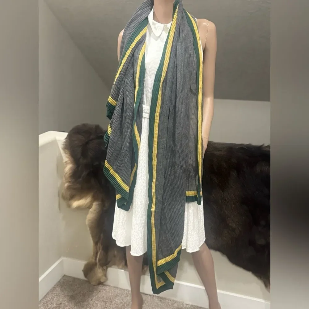 Oversized Handmade Boho Style Colorblock Shawl/Wrap With Pleated Textured